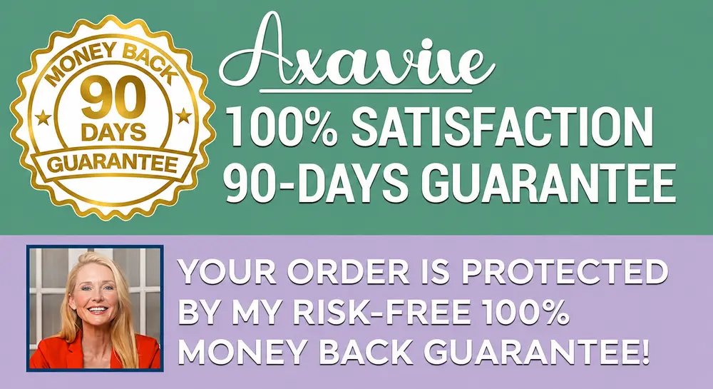Axavive 90 day money back guarantee badge for risk free skincare supplement purchase
